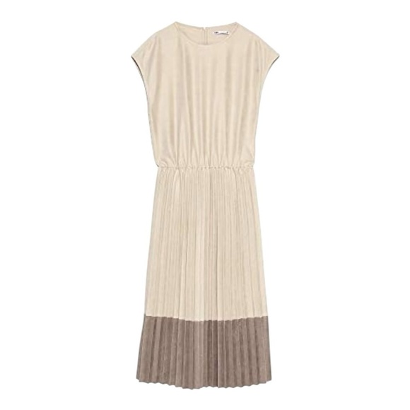 Zara Faux Suede Contrasting Color-Block Pleated Sleeveless Mini Dress Size Small - Picture 1 of 14